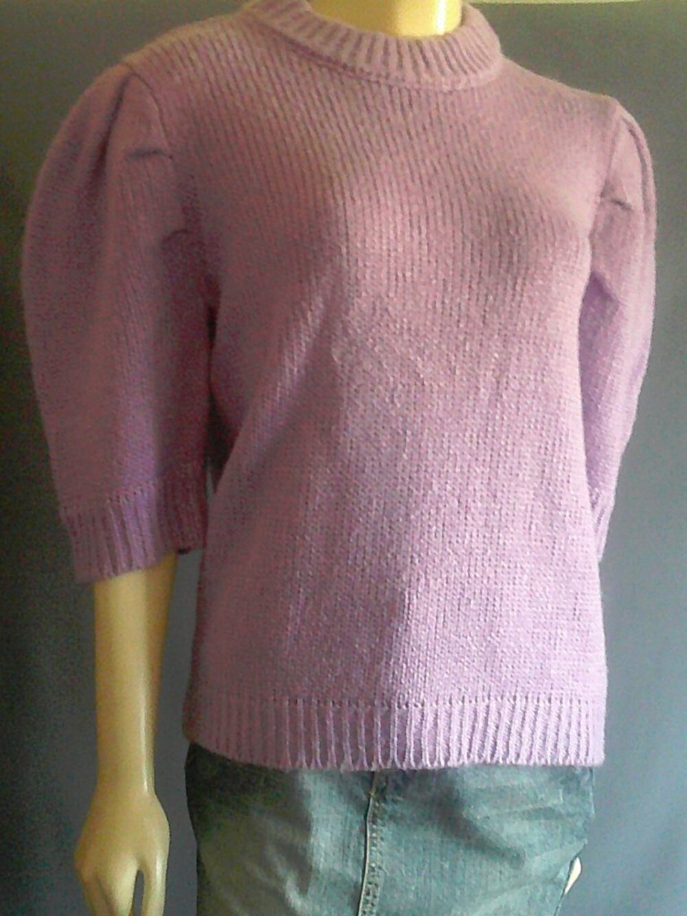 English Factory Purple Puff 3/4 Sleeve Chunky Thick Sweater M